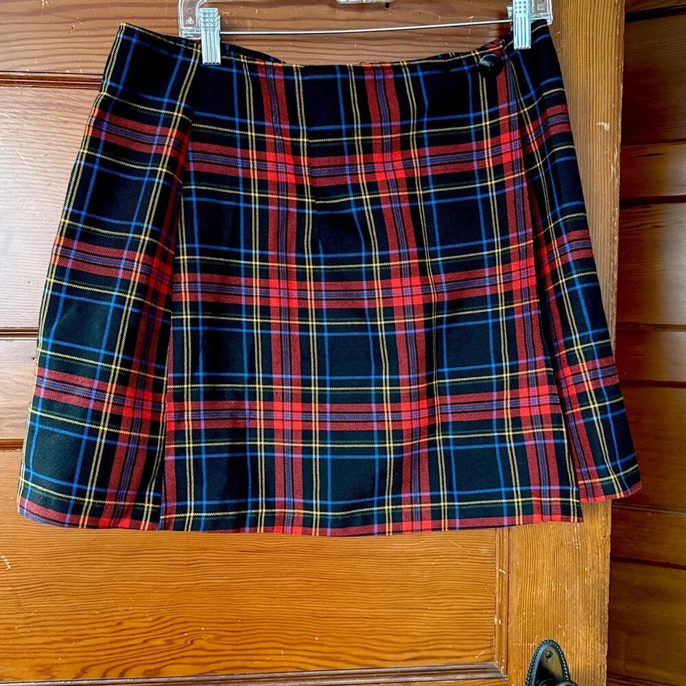 VTG A Byer Red Plaid Wrap Mini Skirt Womens L 90’s Schoolgirl Academia Grunge